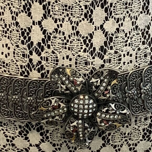 Vintage Silver Stretch Elegant rhinestone, Floral Buckle Belt main image 9